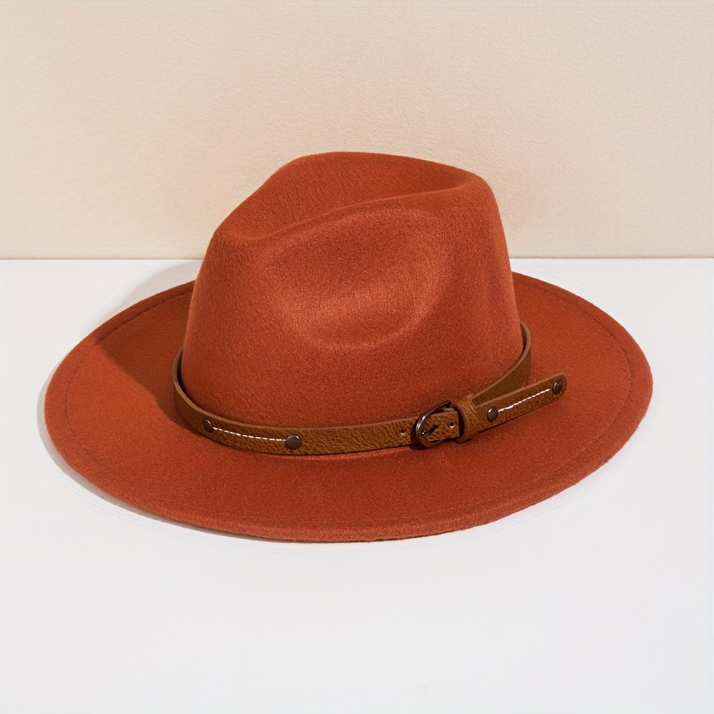 Men's Retro Felt Top Hat, Leather Buckle Accessory, Jazz Hats