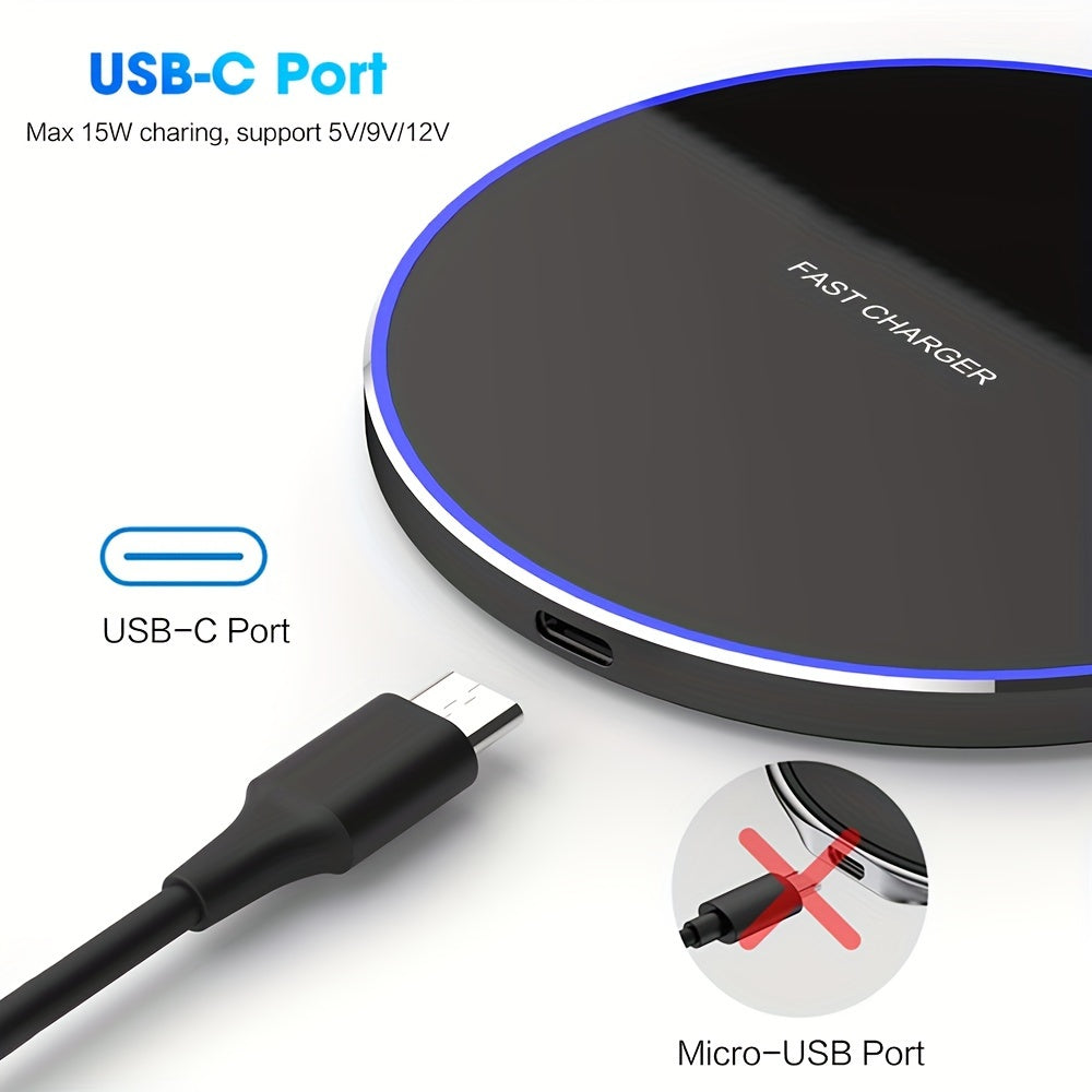 Desktop Wireless Charger, 15W Max Fast Wireless Charging Pad for iPhone 15/15 Pro/15 Plus/15 ProMax/14/14 Pro/14 Pro Max/14 Plus/13/13 Pro/13 Pro Max/13 Mini/12/11/8, Samsung S24/S24Ultra/S23 Ultra/S22/S21/S20/Note 20/10, Air
