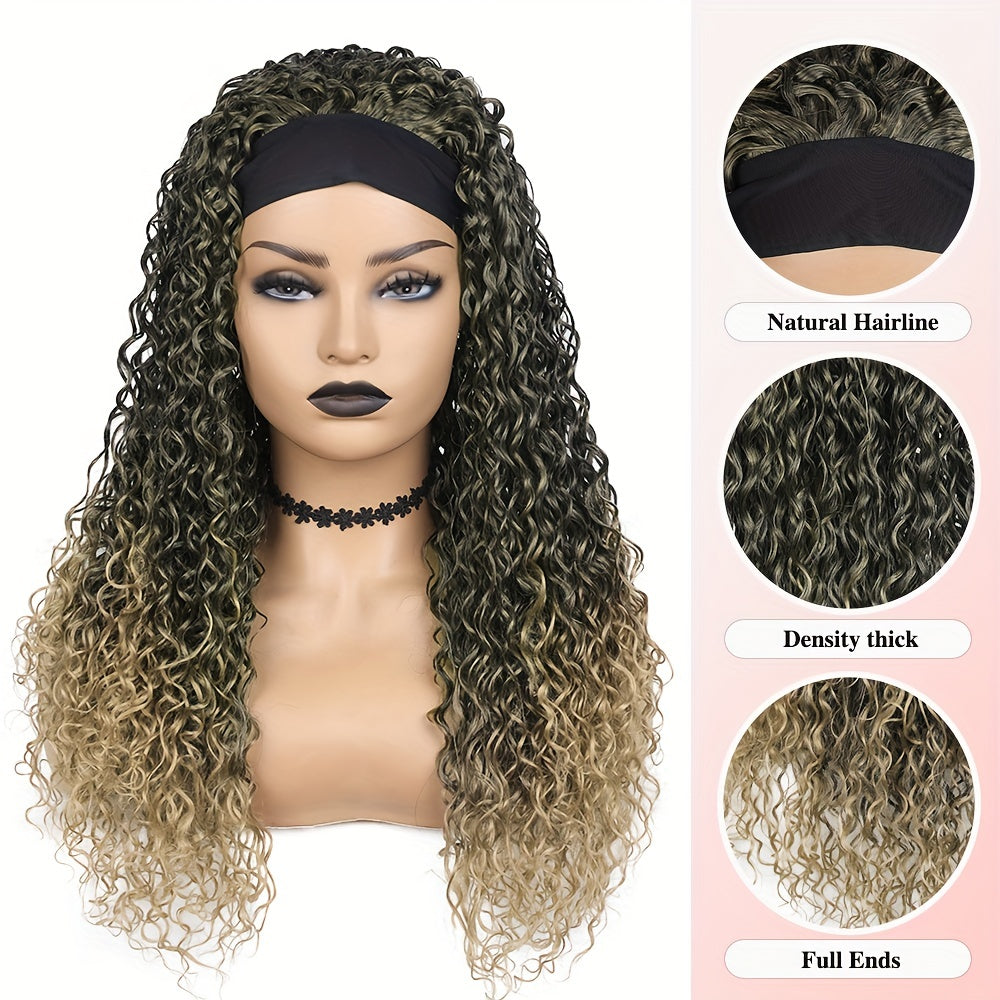 Ombre Blonde Curly Headband Wigs for Women Honey Blond Soft Hair Afro Curl Coily Synthetic Wig Headband Wigs for Mothers Day Gifts (Ombre Blonde)