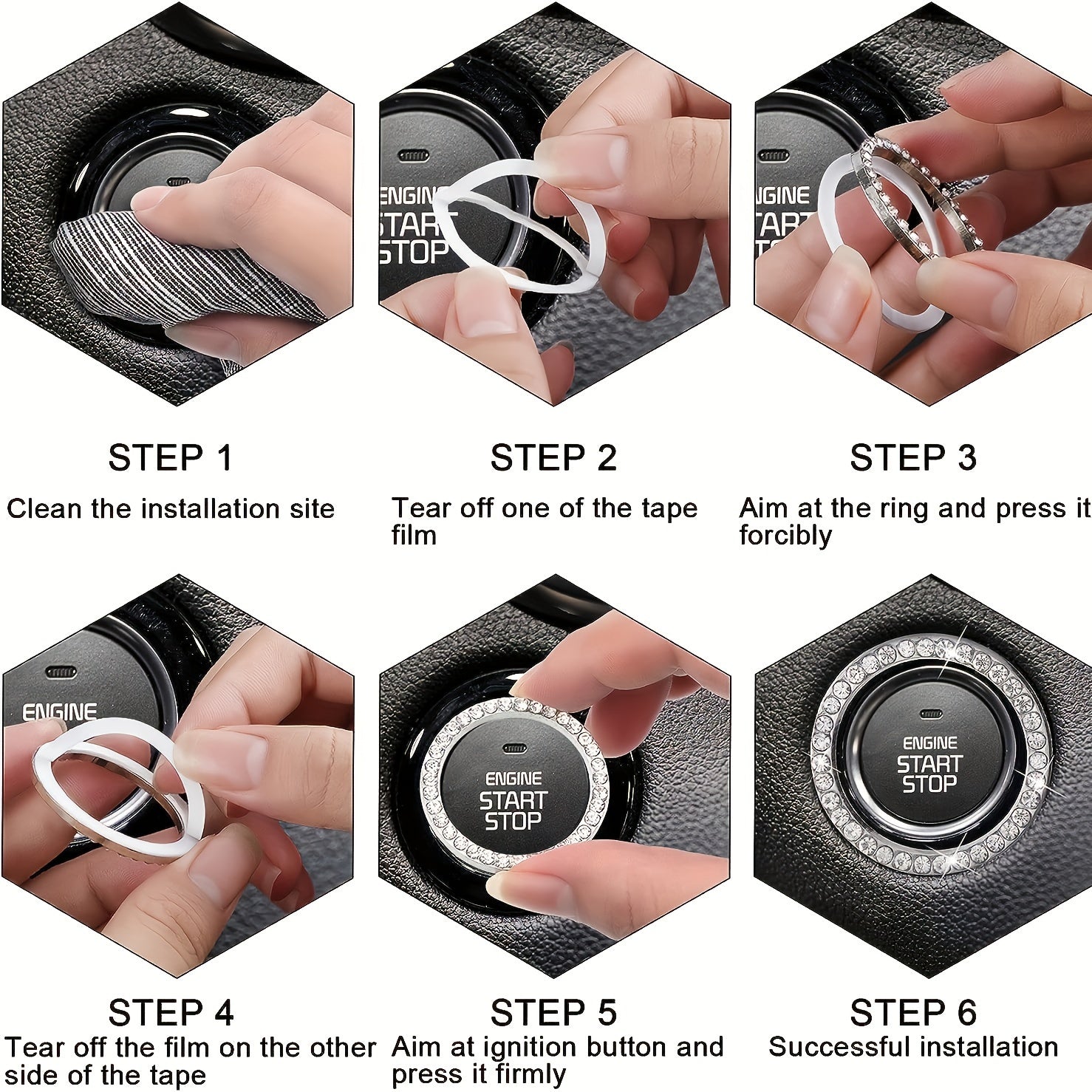 Rhinestone Decoration One-Button Start Ignition Ring - Car Accessory - Thanksgiving Christmas New Year Gift