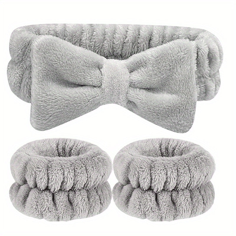 3Pcs Headbands And Wristband Set For Face Washing Microfiber Women's Hairbands Wrist Towels Set For Bath, Makeup And Fitness