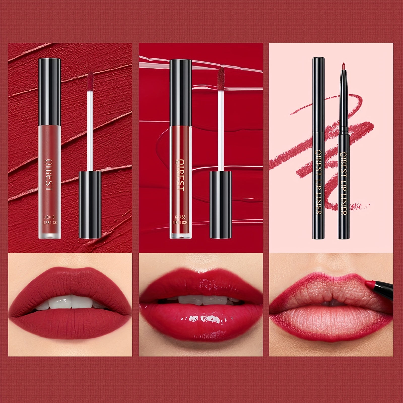 Lip Liner, Lipstick And Lip Gloss Trio Set, Matte Liquid Lipstick + Matching Lip Liner + Lip Gloss Nude Velvety Lipstick Makeup Kit Gift Set, Waterproof Long Lasting, Contains Plant Squalane Formula