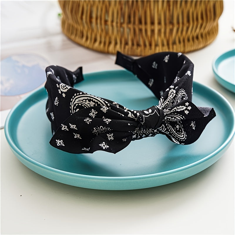 Paisley Print Boho Head Band Soft Headband Vintage Bowknot Elastic Hair Bands Hair Accessories