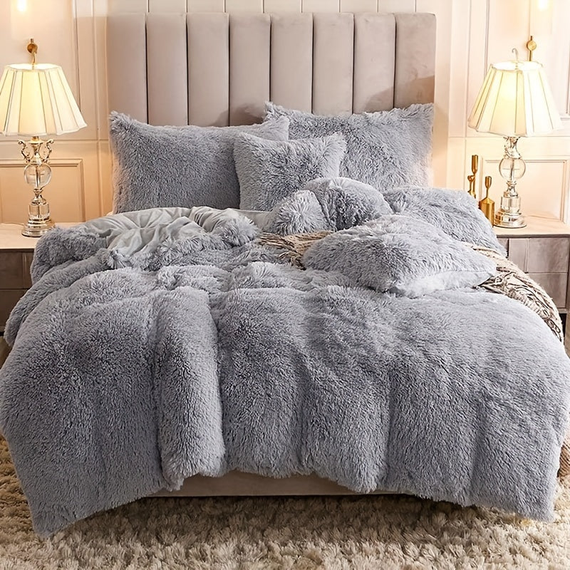 [Plush Duvet Cover Set] 3pcs Multicolor Plush Duvet Cover Set - Soft And Warm Bedding For Bedroom, Guest Room, And Dorm Decor