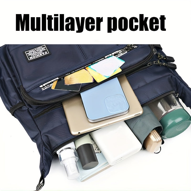 Men'S Nylon Oxford Canvas Casual Leisure Travel Shoulder Bag, Crossbody, Student, Tide, with Adjustable Tape, for Going Out