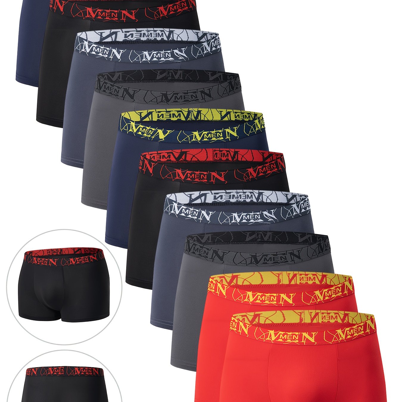 10-Pack Men'S Boxer Briefs - Breathable, Comfortable, Stretchy Underwear with "NINJA" Graphic, Solid, Perfect for Casual Attire, Gym, or Everyday Wear