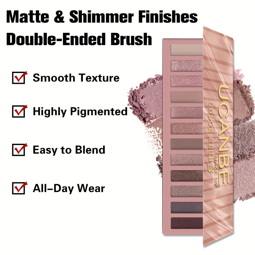 12 Colors Eyeshadow Palette, Shimmer Matte Finish, Rich Color Velvet Texture, Nude Eyeshadow Makeup Palette