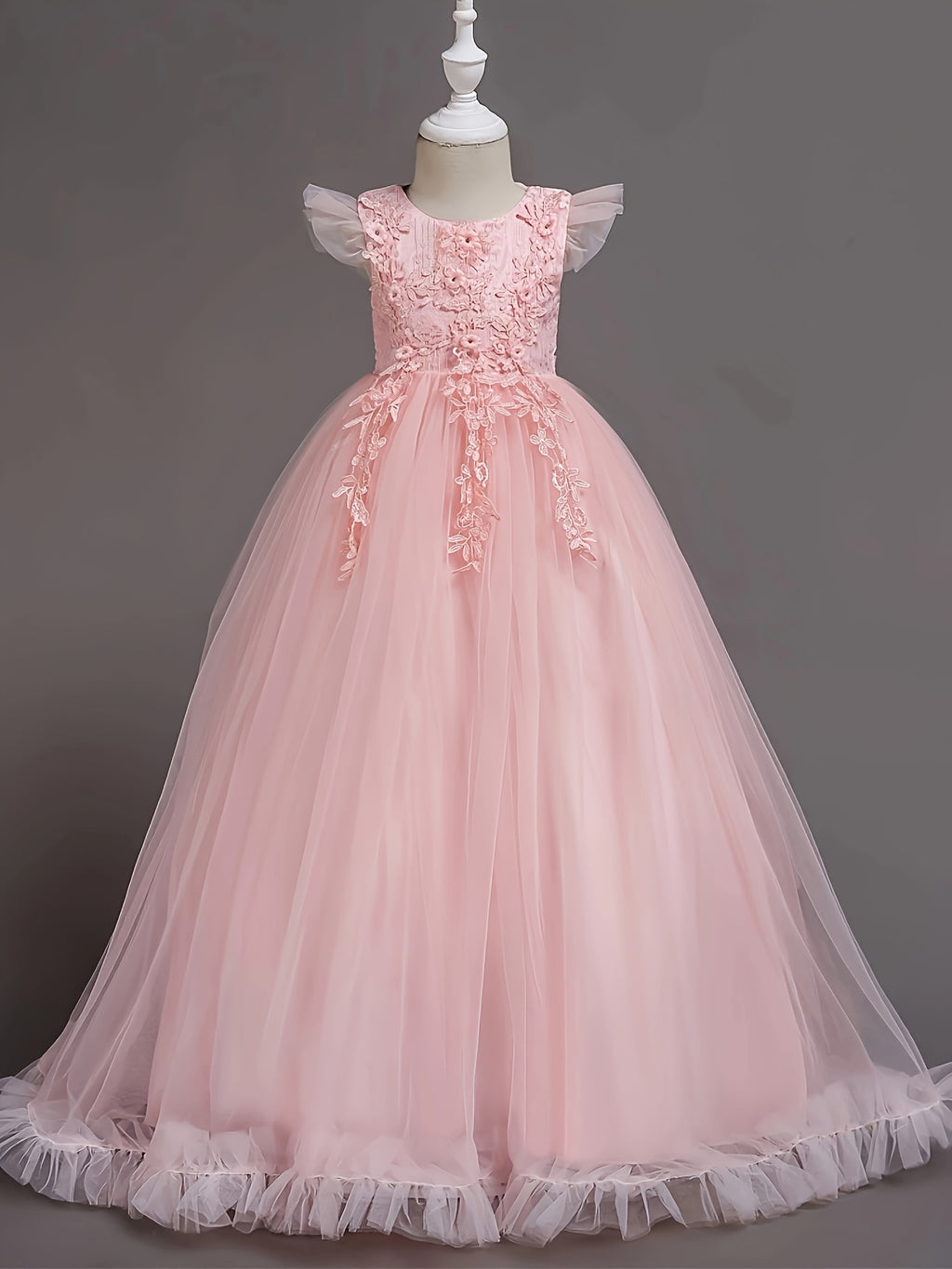 Girls Dresses Floral Lace Princess Dress With Tulle Birthday Party Wedding Sleeveless Pageant Evening Gown