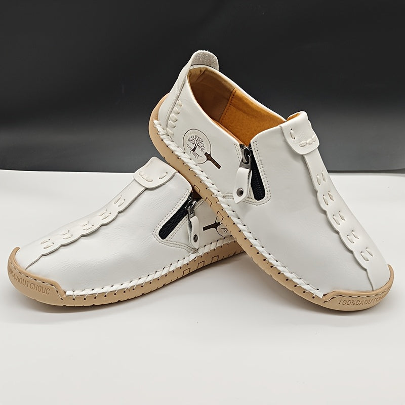 Men'S Vintage Loafers - Handmade Synthetic Shoes with Zipper Closure, Round Toe & Rubber Sole, Brown & Black Design for Casual & Formal Wear, Formal Footwear, Durable Footwear