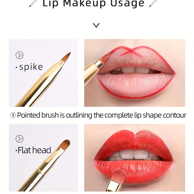 Two-Headed Retractable Lipstick Brushes - Soft Nylon Bristles, Durable Metal Rod, Unscented, All Skin Types, Portable Makeup Tool with Protective Cover for Women and Ladies