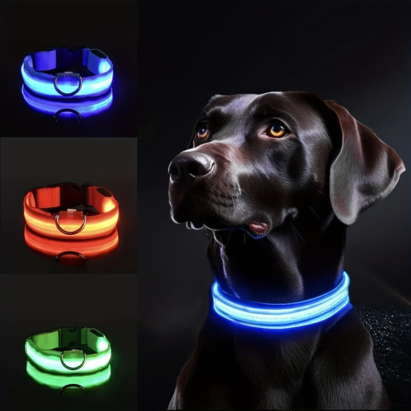 Reflective Light Up Dog Collar - Adjustable, Striped, Glowing for Night Safety and Visibility
