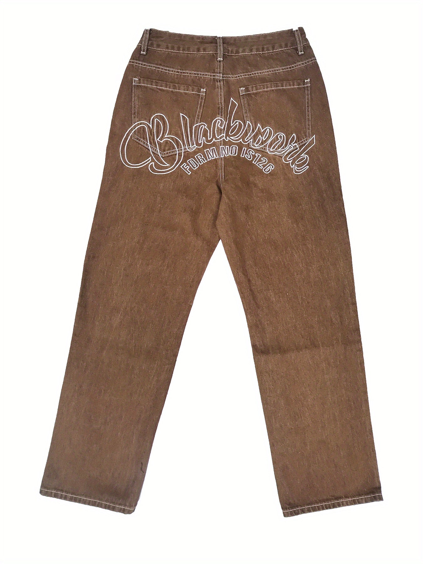 Y2k Letter Print Wide Leg Loose Fit Jeans, Men's Casual Slightly Stretch Street Style Multi Pocket Baggy Denim Pants For Spring Summer