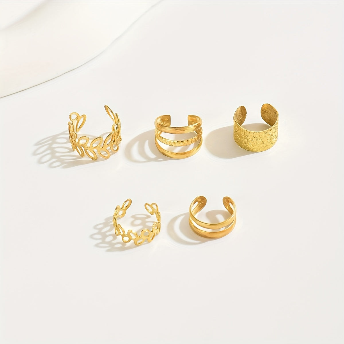 5pcs/set Trendy Elegant Design Ear Cuff Set Classic Elegant Style Women's Ear Bone Clip Set No Piercing Clip On Earrings Leaf Shaped Circle Stacked Shaped