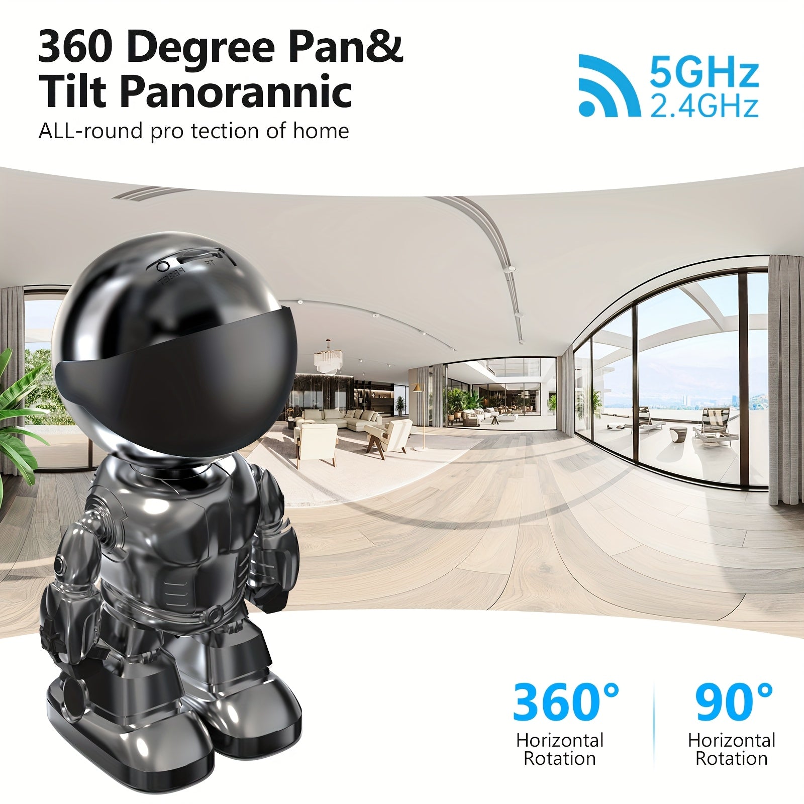 3MP HD Smart Robot Security Camera with 360° Night Vision, Two-Way Audio, Motion Detection & Wi-Fi - Indoor/Outdoor Wireless Pet & Home Surveillance System, 1296P HD Video, App-Controlled Robot Camera for Bedroom, Living Roo