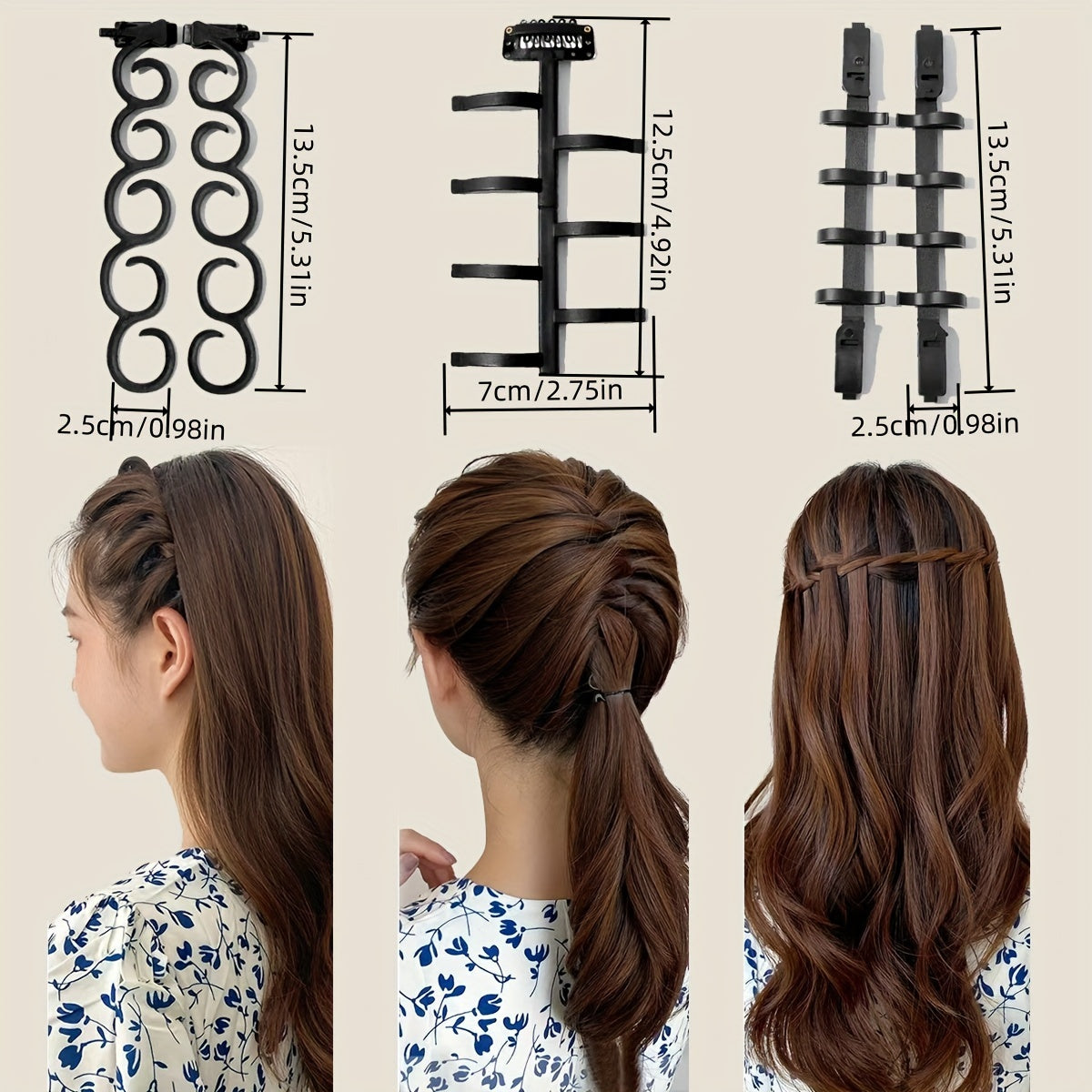 [1/3/5pcs Effortless Hair Styler] 1/3/5pcs Effortless Hair Styling With Hair Twist Styling Bun Maker Braider Roller Hook For Women