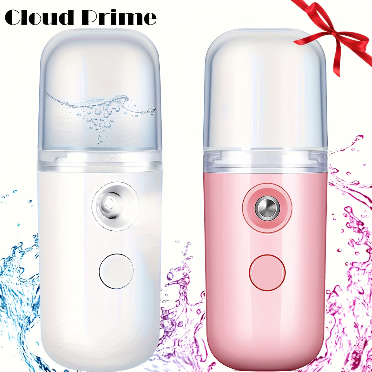 Cloud Prime Portable Mini USB Rechargeable Mist 30ml - Long-Lasting Battery, Formaldehyde-Free, 3 Colors (White/Pink/Red) with Ergonomic Design for Face & Body Hydration, Travel-Friendly Skincare Tool, Sleek Cylindrical Desig