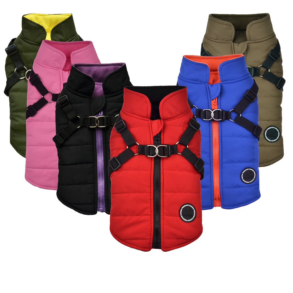 Warm Padded Dog Vest with Harness for Small and Medium Dogs - Red Coat for Extra Comfort and Security Christmas Gift