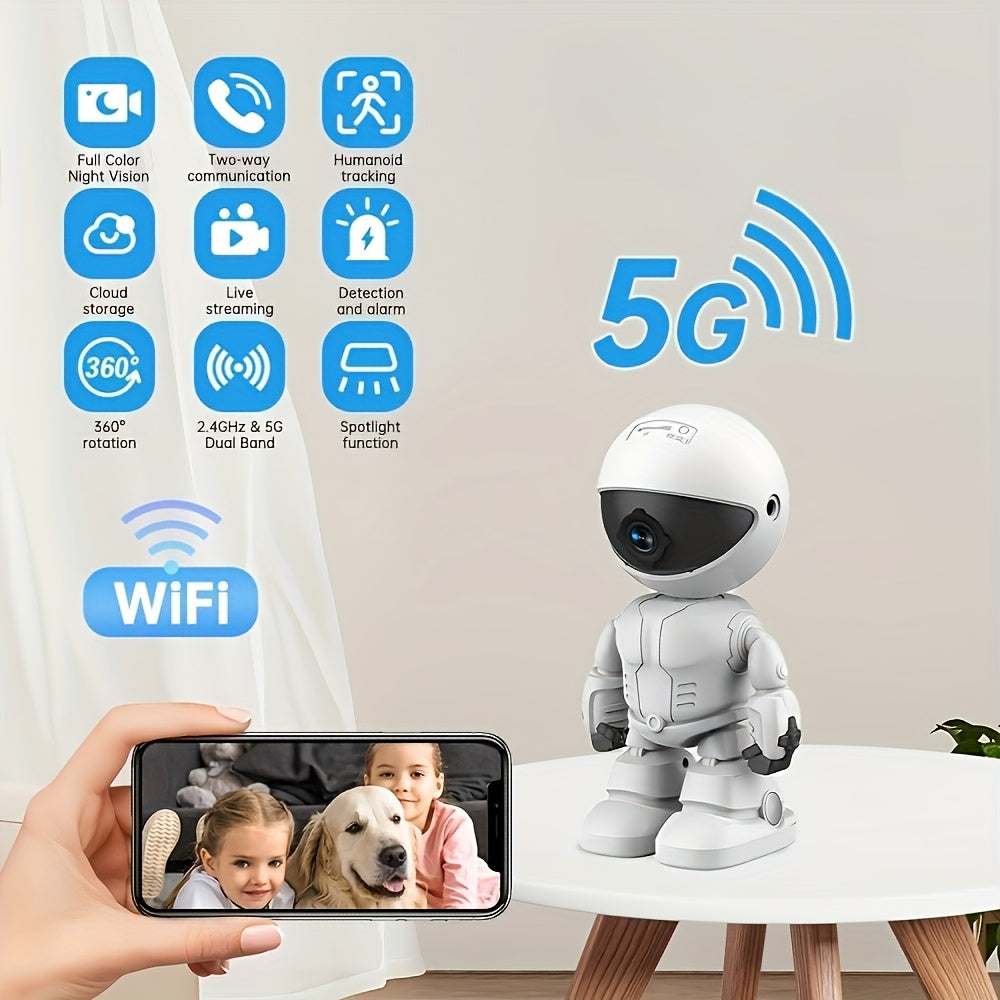 3MP HD Smart Robot Security Camera with 360° Night Vision, Two-Way Audio, Motion Detection & Wi-Fi - Indoor/Outdoor Wireless Pet & Home Surveillance System, 1296P HD Video, App-Controlled Robot Camera for Bedroom, Living Roo