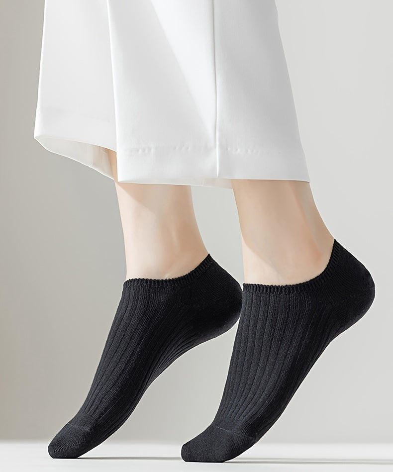 1/5 Pairs No Show Solid Socks, Simple & Breathable Unisex Boat Socks, Women's Stockings & Hosiery