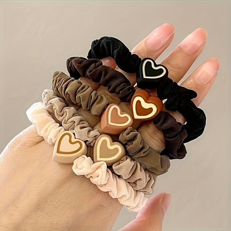 5/10/20pcs New Coffee Color Love Pendent Hair Tie, Girl Cute Bowknot Hair Tie Elastic Rubber Hair Bands Hair Accessories for Women, Ideal choice for Gifts