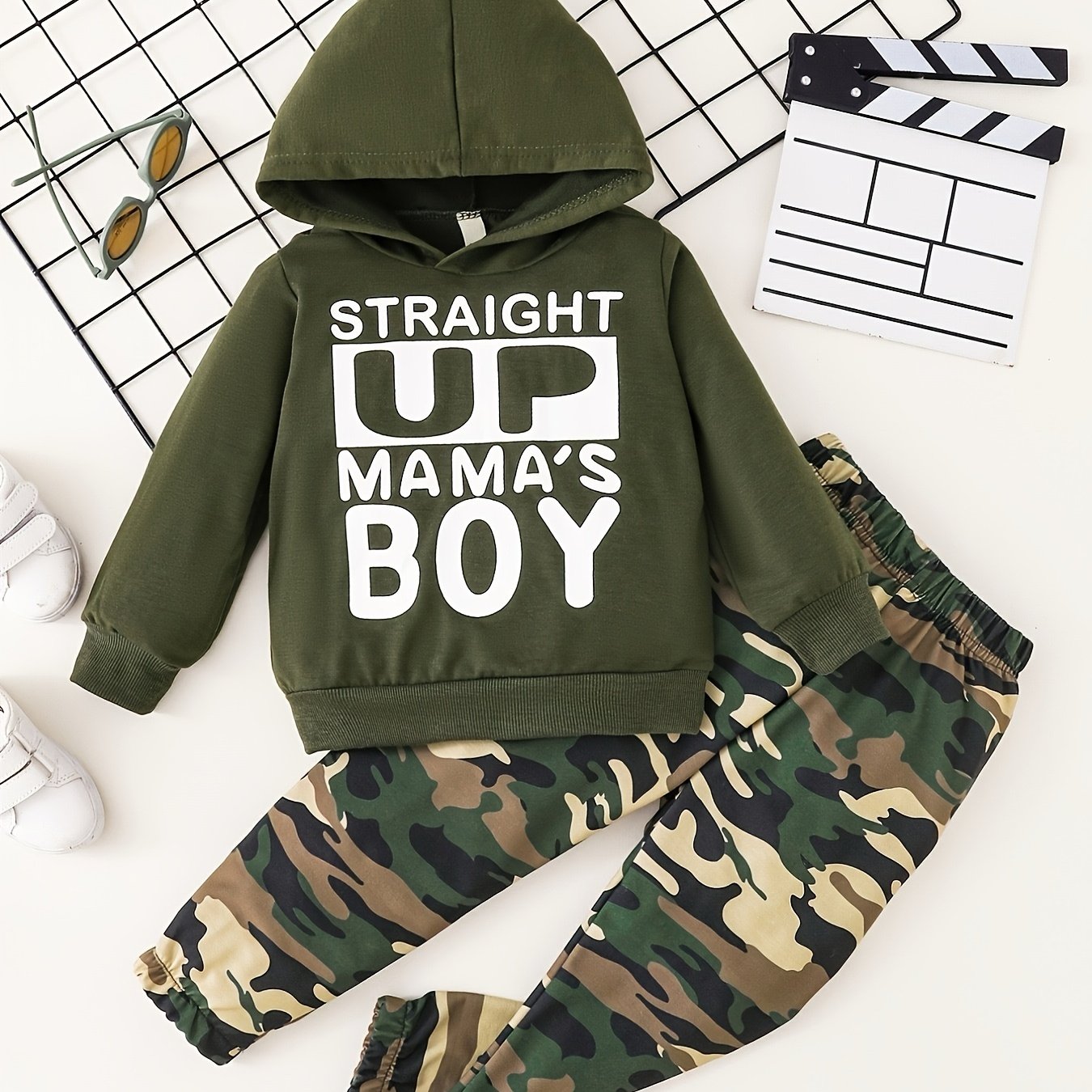 Boy's Casual Hoodie With Slogan + Camo Pants For Autumn & Winter Daily And Outdoor Wear