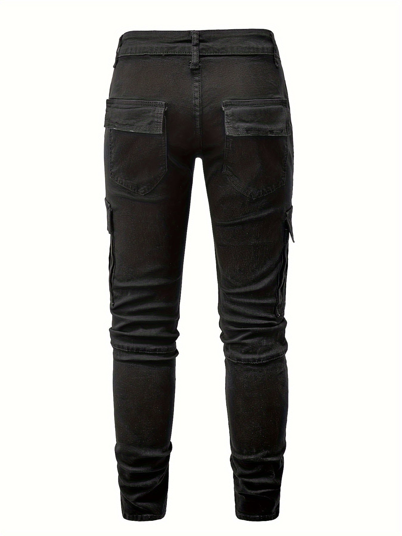 Men's Solid Color Multi-pocket Skinny Jeans For Autumn And Winter