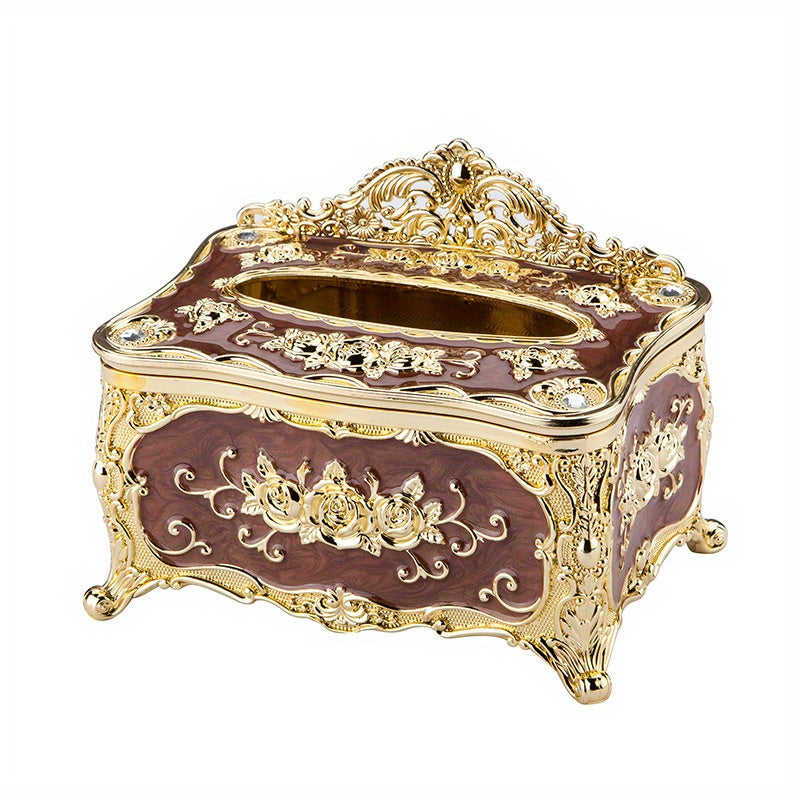 1pc Rose Crown Embossed Tissue Box - Luxurious Elegant Design Tissue Holders, Paper Holder, Napkin Holder - For Home, Living Room, KTV, Hotel, Bar, Club, Toilet, Bath - Perfect Gift for Housewarming & Wedding