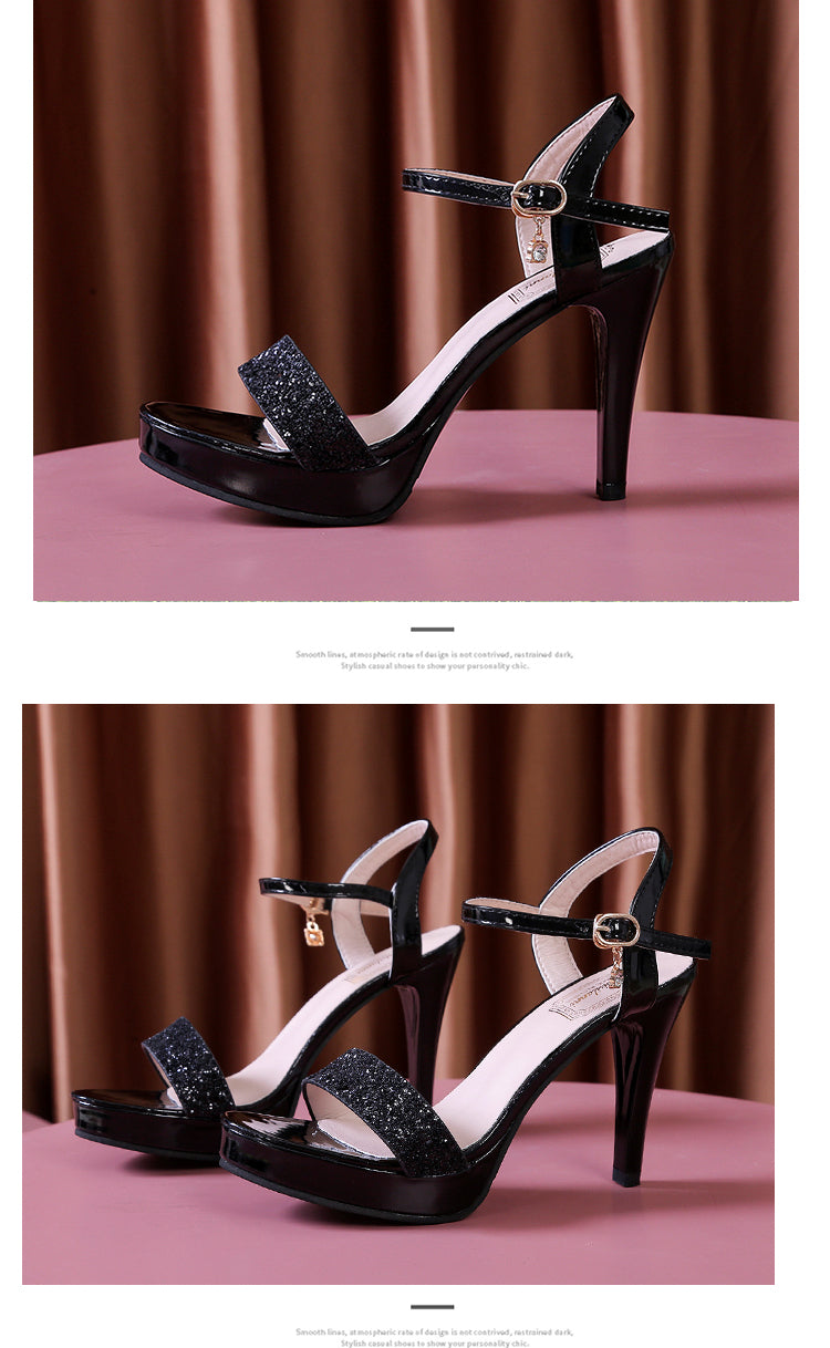 Women's Summer Princess Platform Stiletto Heel Sandals - Open Toe Fish Mouth Design with Glitter Accents, Breathable PU Cover & Ankle Strap Closure for Fit, White High Heels for Parties & Formal Events, Party Footwear | Durab