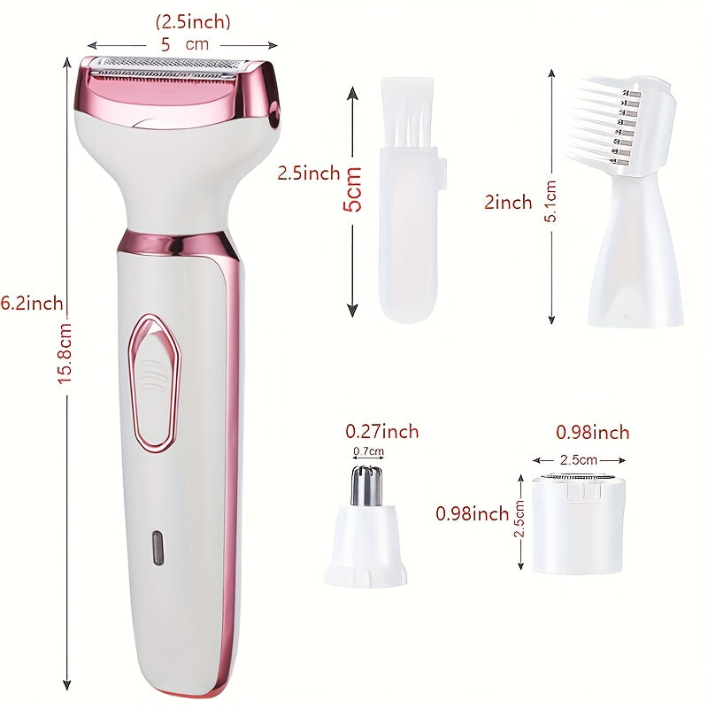 [Mother's Day Gift] 4-in-1 Rechargeable Electric Razor for Women Face, Nose, Legs, Underarm, Bikini Trimmer, Women's Electric Shaver Painless Grooming Kit - Portable USB Charging