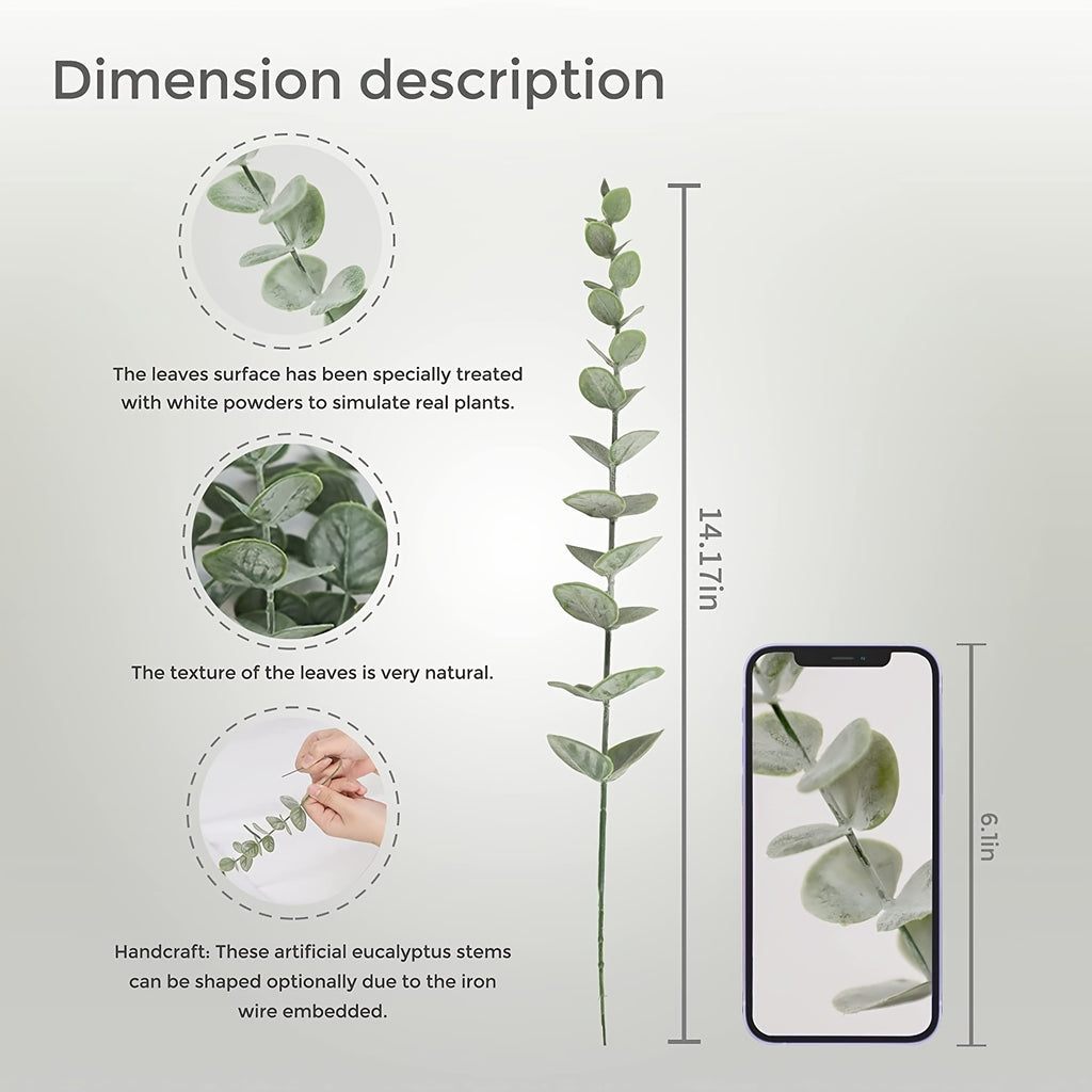 18pcs Artificial Eucalyptus Stems - Realistic Green Faux Greenery with Lifelike Leaves, 15 Inch Durable Plastic Stems for Wedding Bouquet, Home Decor, Party Centerpieces - No Maintenance, No Electricity Needed, Eucalyptus Dec