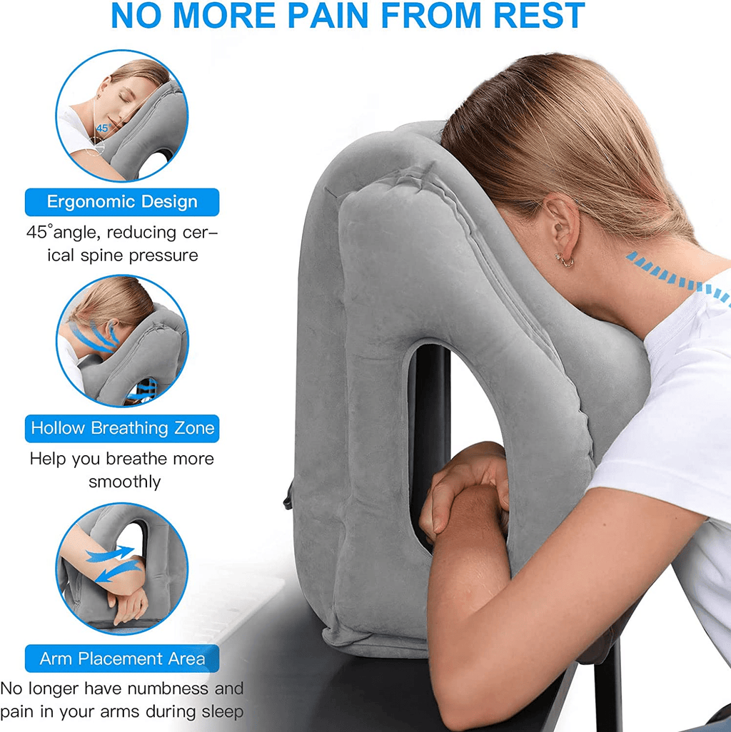 Portable Inflatable Travel Pillow for Airplanes, Cars, Trains & Office Naps - Ergonomic Design with Soft Compression, Durable & Lightweight, Ideal for Camping, RVs, and Sports Events, Travel Pillow for Airplanes, Vehicle Neck