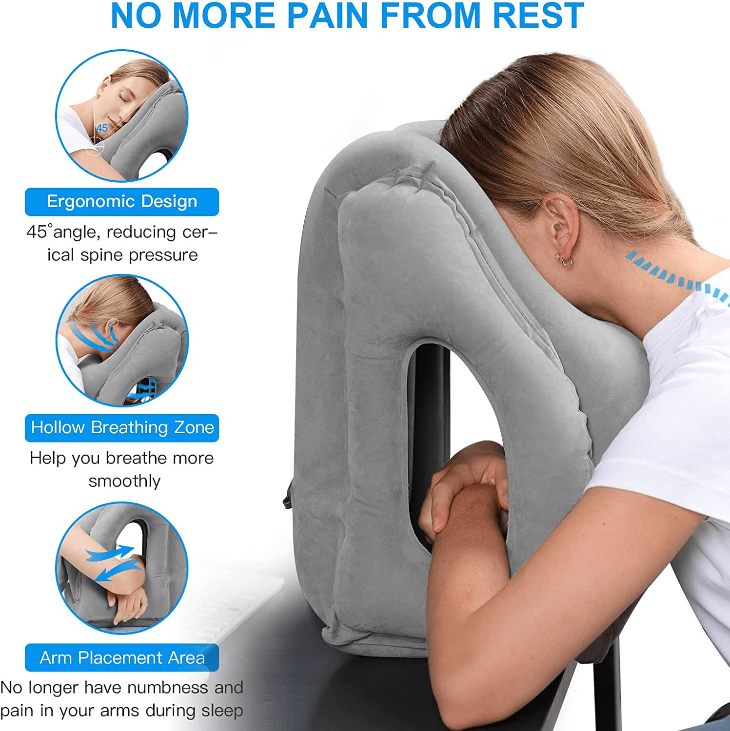 Portable Inflatable Travel Pillow for Airplanes, Cars, Trains & Office Naps - Ergonomic Design with Soft Compression, Durable & Lightweight, Ideal for Camping, RVs, and Sports Events, Travel Pillow for Airplanes, Vehicle Neck