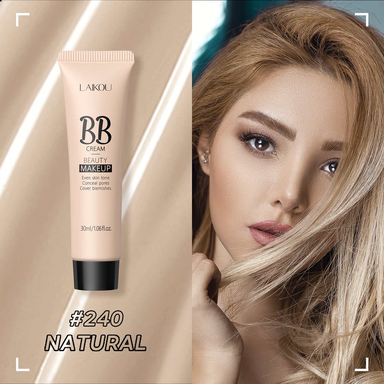 LAIKOU Waterproof BB Cream Full Coverage Concealer, Natural/Ivory/Tan 30ml, Long Lasting Foundation Make Up, Oil Control, Even Skin Tone, Hide Pores