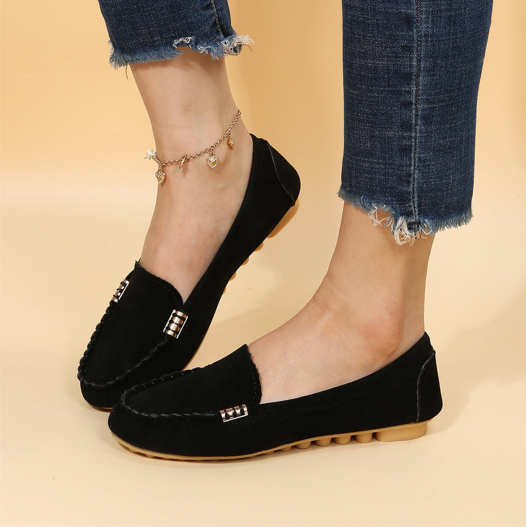Women's Flat Slip On Loafers, Black Comfortable Non-slip Moccasins Shoes, Casual Walking Shoes