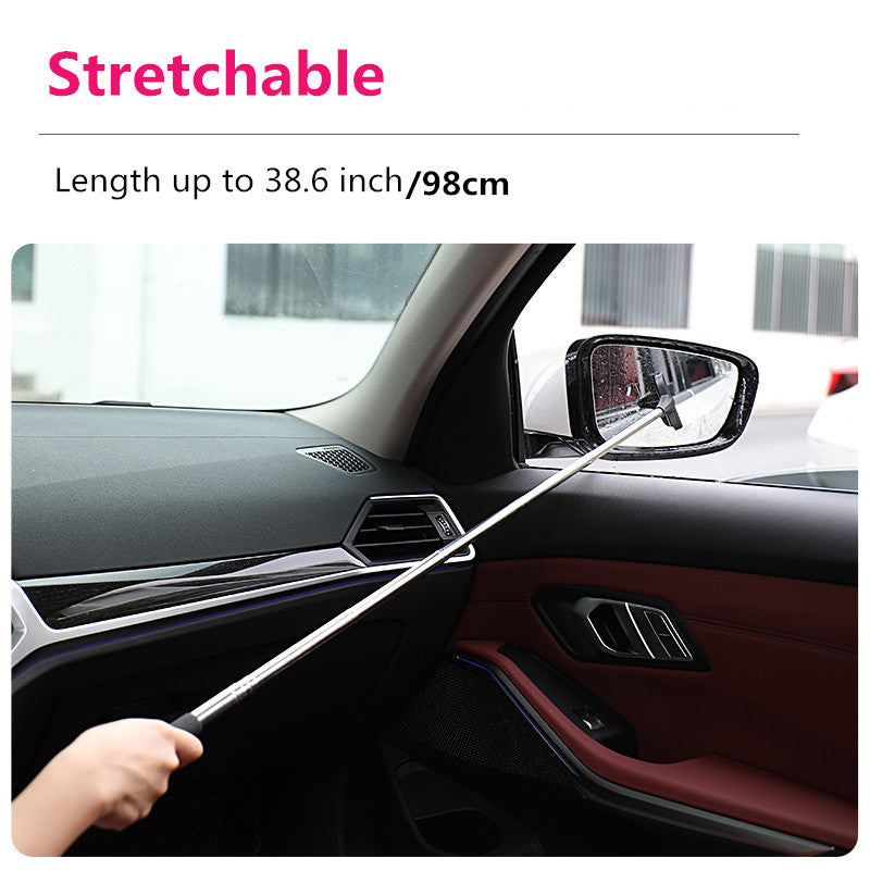 [2-in-1 Stainless Steel Wiper] 2-in-1 Stainless Steel Portable Retractable Wiper | Compact & Versatile for Car Rearview Mirrors, Windshields, Glass & Shower Cleaning, Pink Handle