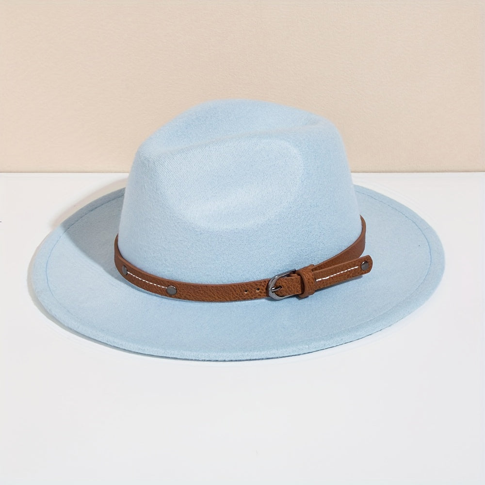 Men's Retro Felt Top Hat, Leather Buckle Accessory, Jazz Hats