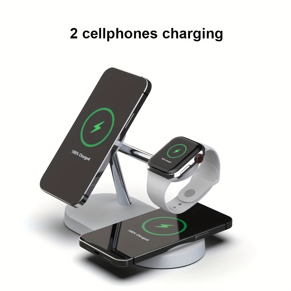 Magnetic 5 In 1 Wireless Charger Stand 3 Devices At The Same Time, 15W Qi Fast Charging Dock Station Holder 3 Adjustable Light Compatible With IPhone 14/13/12 Pro Max Mini, IWatch SE/6/5/4/3/2, AirPods 3/2/Pro