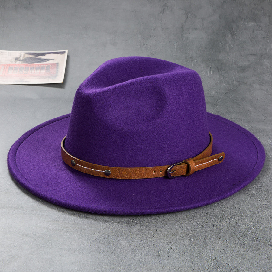 Men's Retro Felt Top Hat, Leather Buckle Accessory, Jazz Hats