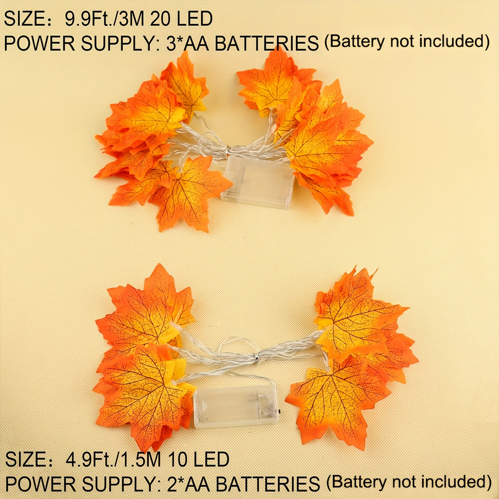 1pc Maple Leaf LED Fairy Lights - Warm White/Cool Yellow/Red Glow, -in-Free -Free Switch-Controlled / String Lights for Stair Railings, Fence, Party, Thanksgiving, Halloween, Fall & Autumn Tree Decorations (Plastic