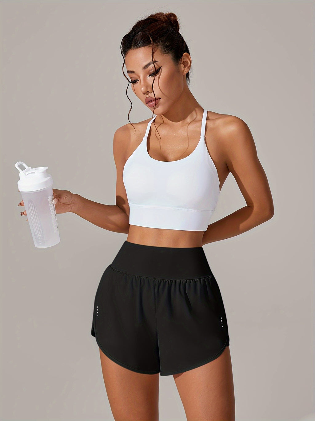 [Yoga Activewear] Women's Light Blue Yoga Shorts - Casual & Loose-Fit, High-Waisted with Ruffle Detail, Stretchy Polyester-Elastane Blend, Machine Washable, Perfect for Spring/Summer/Fall