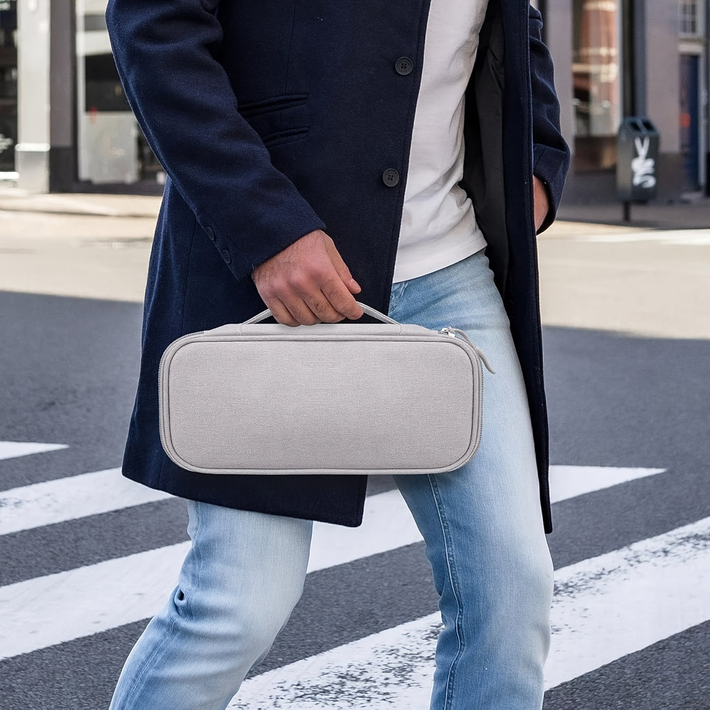Electronics Travel Organizer Bag with Tech Compartment Labels (Laptop/Power Bank/Chargers) - Light Gray Portable -C/Lightning/-A Hub-like Case, Multi-Purpose Pouch for Cables, Hard Drives, External Drives - Ideal for Tech