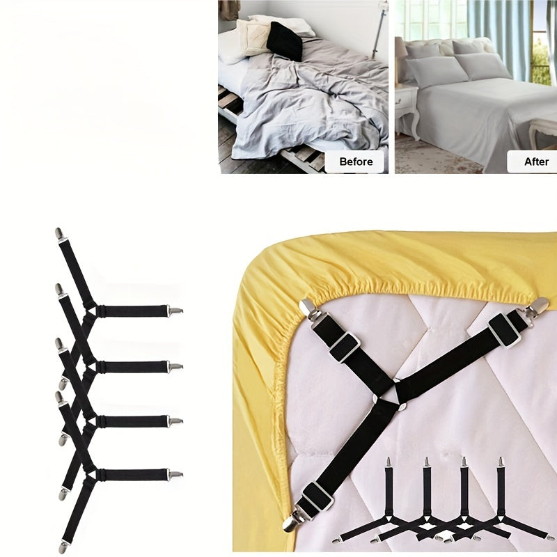 4pcs Invisible Safety Straps - Adjustable Metal Clip Elastic Straps for Sofa Cushions and Bedding - Practical, Non-Slip, and Durable Quilt Fixers for a Secure Fit