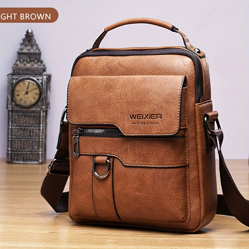 Men'S Vintage Crossbody Bag - Adjustable Strap, Multiple Compartments, Business Casual Shoulder Bag with "WEIXIER SINCE 51.0meter Branding, Black & Brown Options, Casual Crossbody | Vintage Crossbody | Adjustable Strap Bag