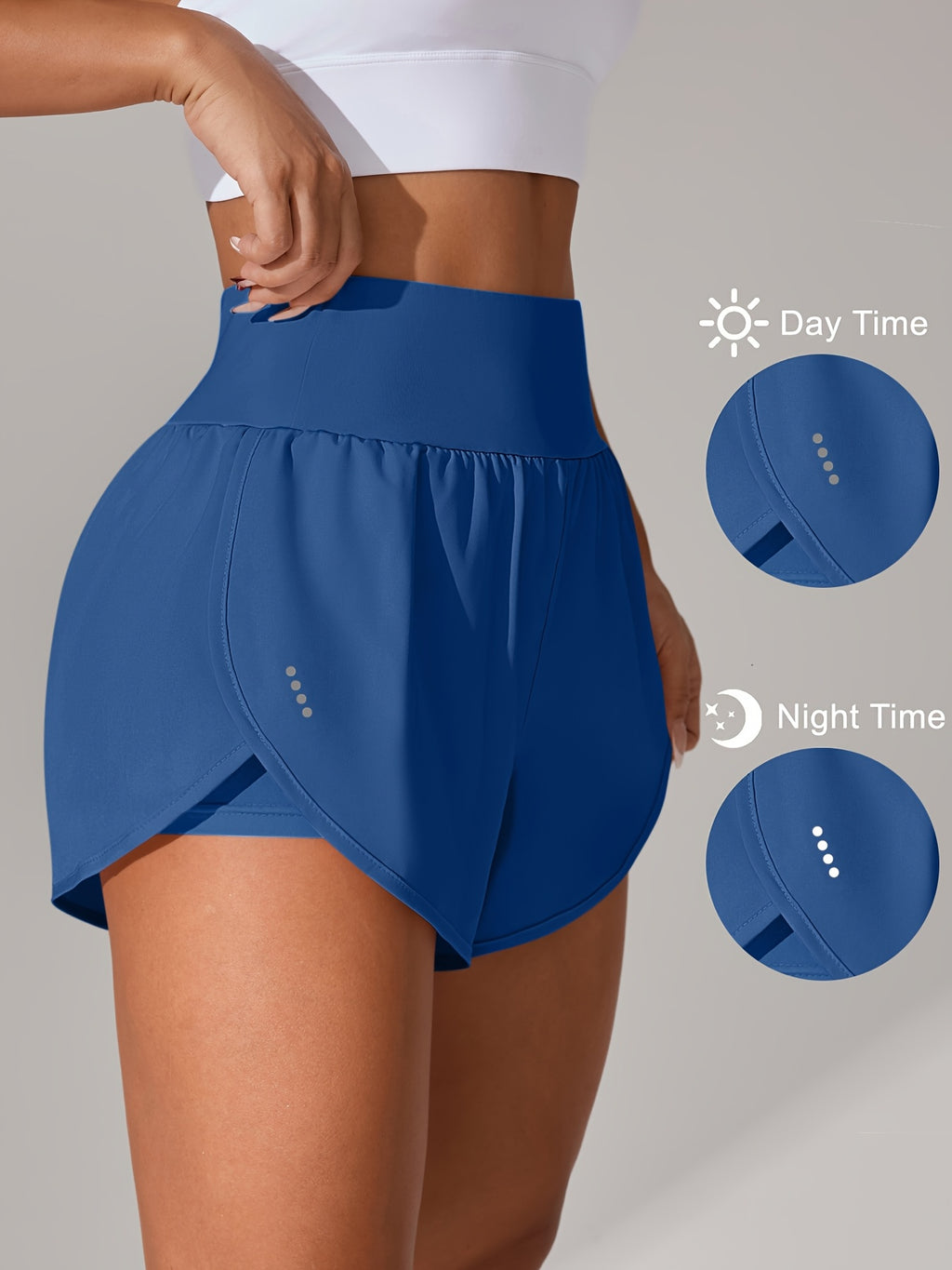 [Yoga Activewear] Women's Light Blue Yoga Shorts - Casual & Loose-Fit, High-Waisted with Ruffle Detail, Stretchy Polyester-Elastane Blend, Machine Washable, Perfect for Spring/Summer/Fall