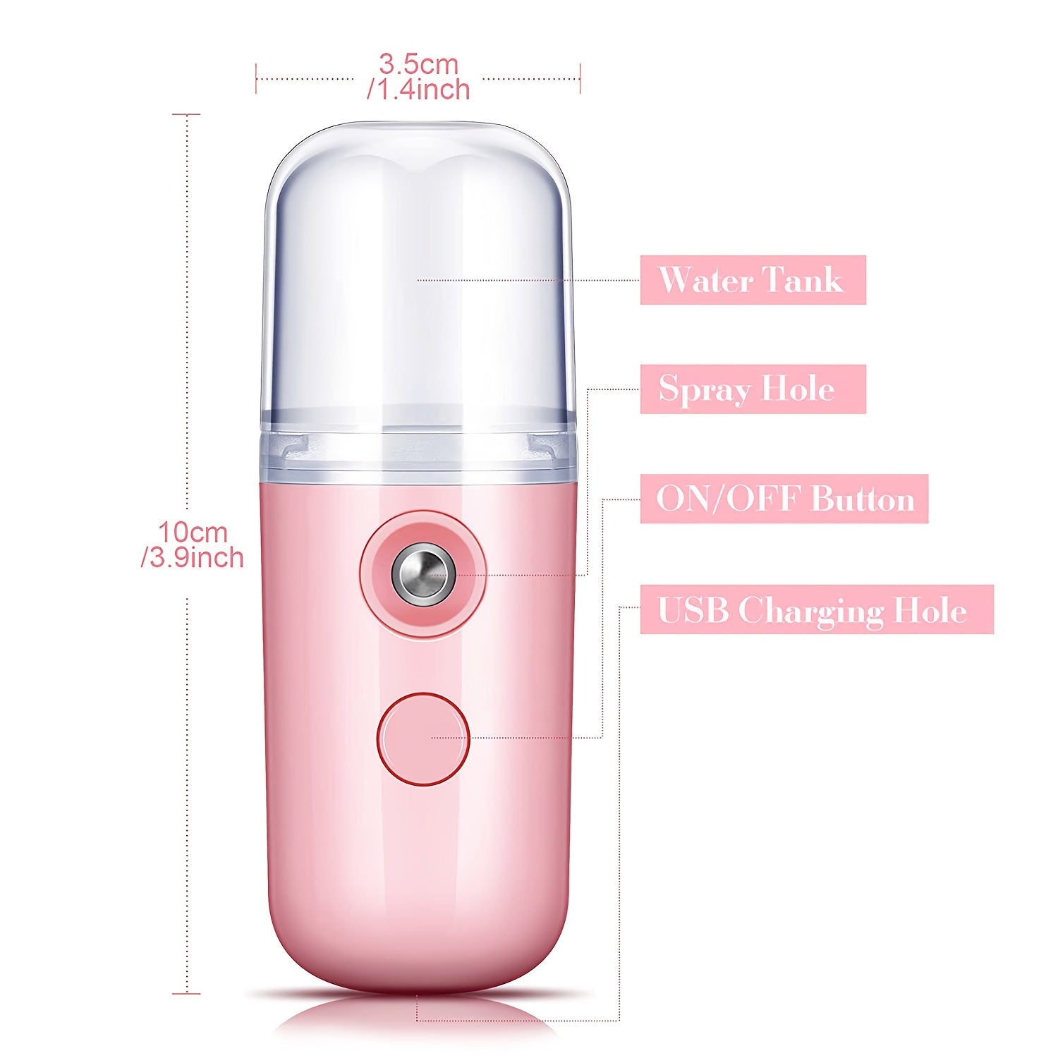 Cloud Prime Portable Mini USB Rechargeable Mist 30ml - Long-Lasting Battery, Formaldehyde-Free, 3 Colors (White/Pink/Red) with Ergonomic Design for Face & Body Hydration, Travel-Friendly Skincare Tool, Sleek Cylindrical Desig
