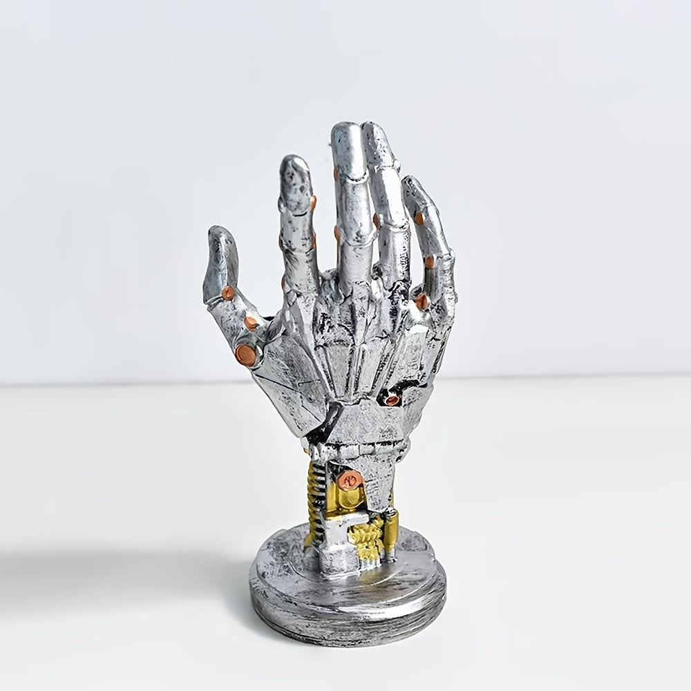 Cyberpunk Robot Hand Resin Figurine - Artistic Desk Decor with Gamepad Holder, Unique Palm Sculpture, Perfect for Room Decor