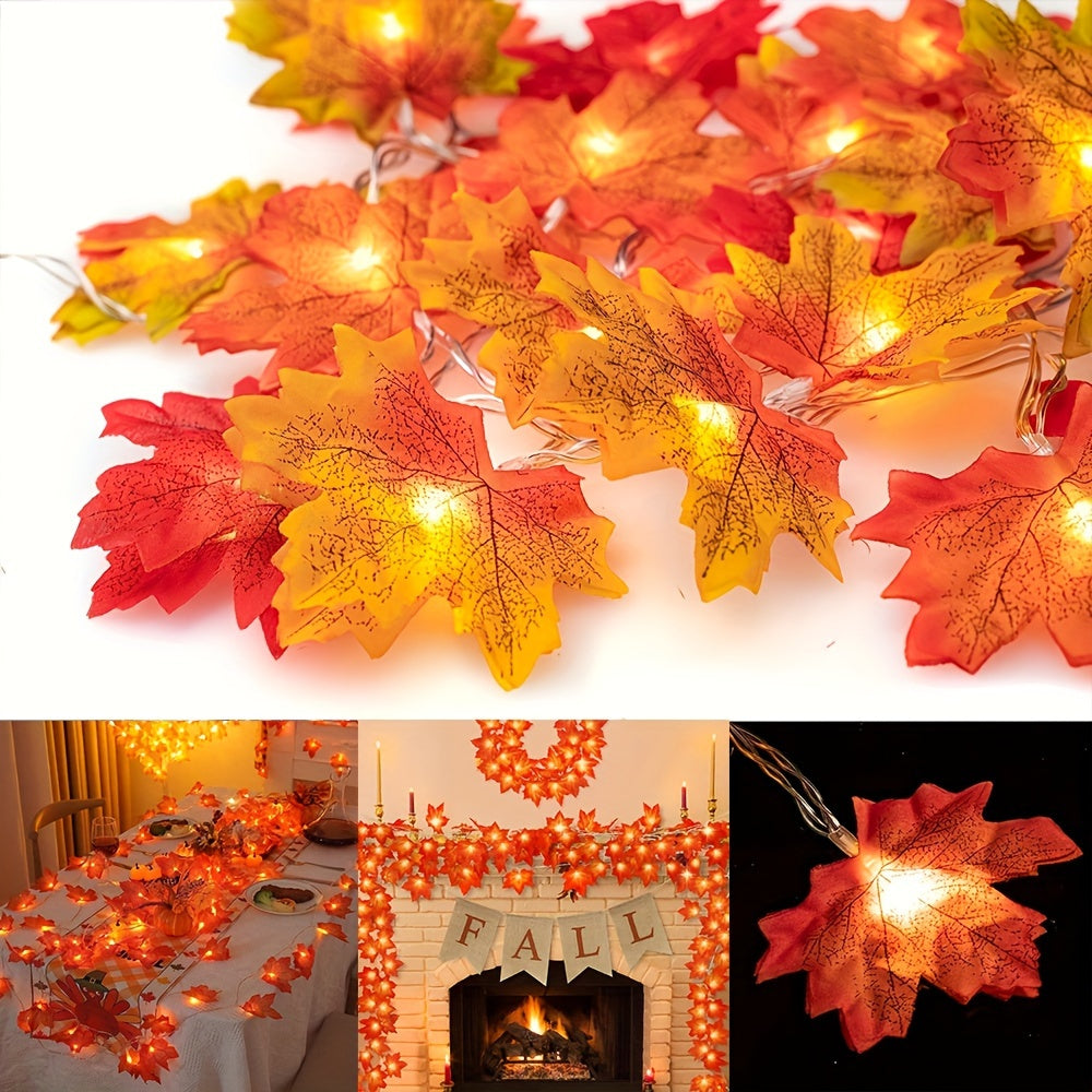 1pc Maple Leaf LED Fairy Lights - Warm White/Cool Yellow/Red Glow, -in-Free -Free Switch-Controlled / String Lights for Stair Railings, Fence, Party, Thanksgiving, Halloween, Fall & Autumn Tree Decorations (Plastic