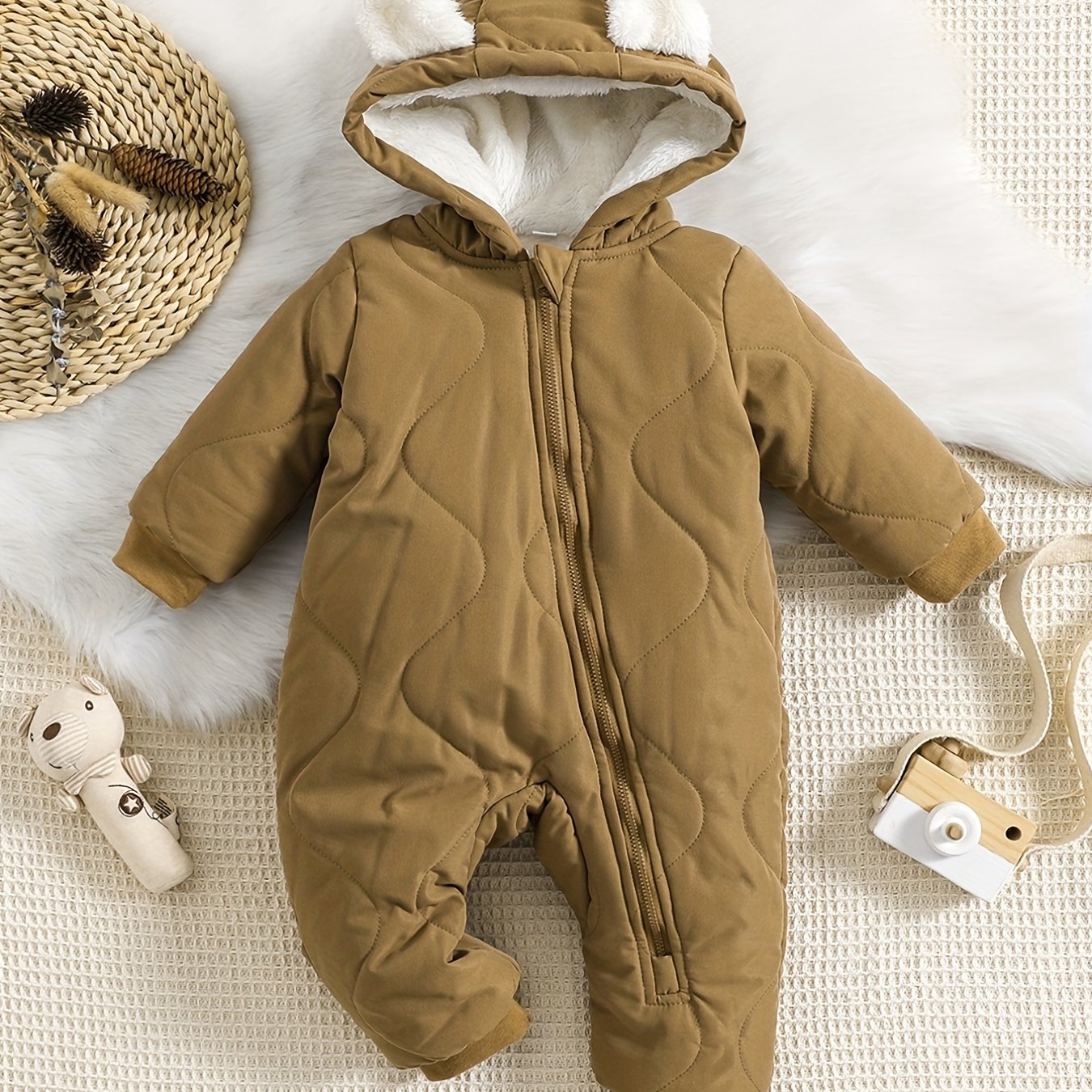 Baby Thickened Romper Autumn and Winter Outdoor Suit Newborn Set with Fleece Lining Zipper for 0-1 Year Old Youngsters' Clothes Christmas/Halloween/Thanksgiving Day, for Outdoor