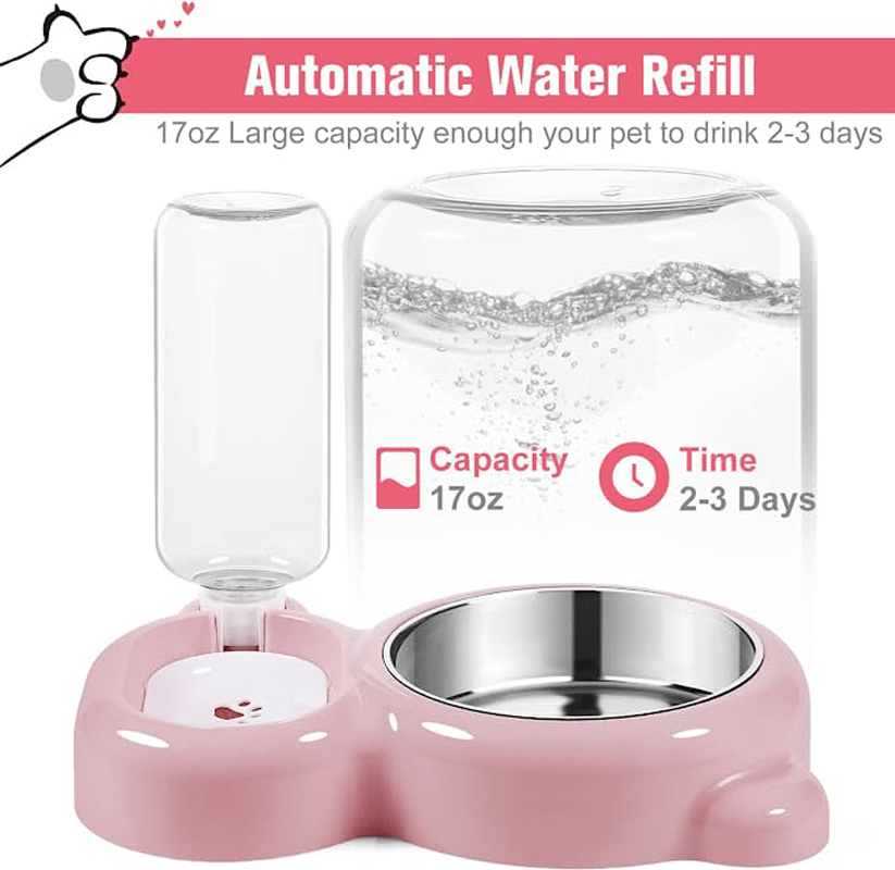 Keep Your Pet Hydrated & Fed with This Double Bowl Set & Automatic Water Dispenser Bottle!