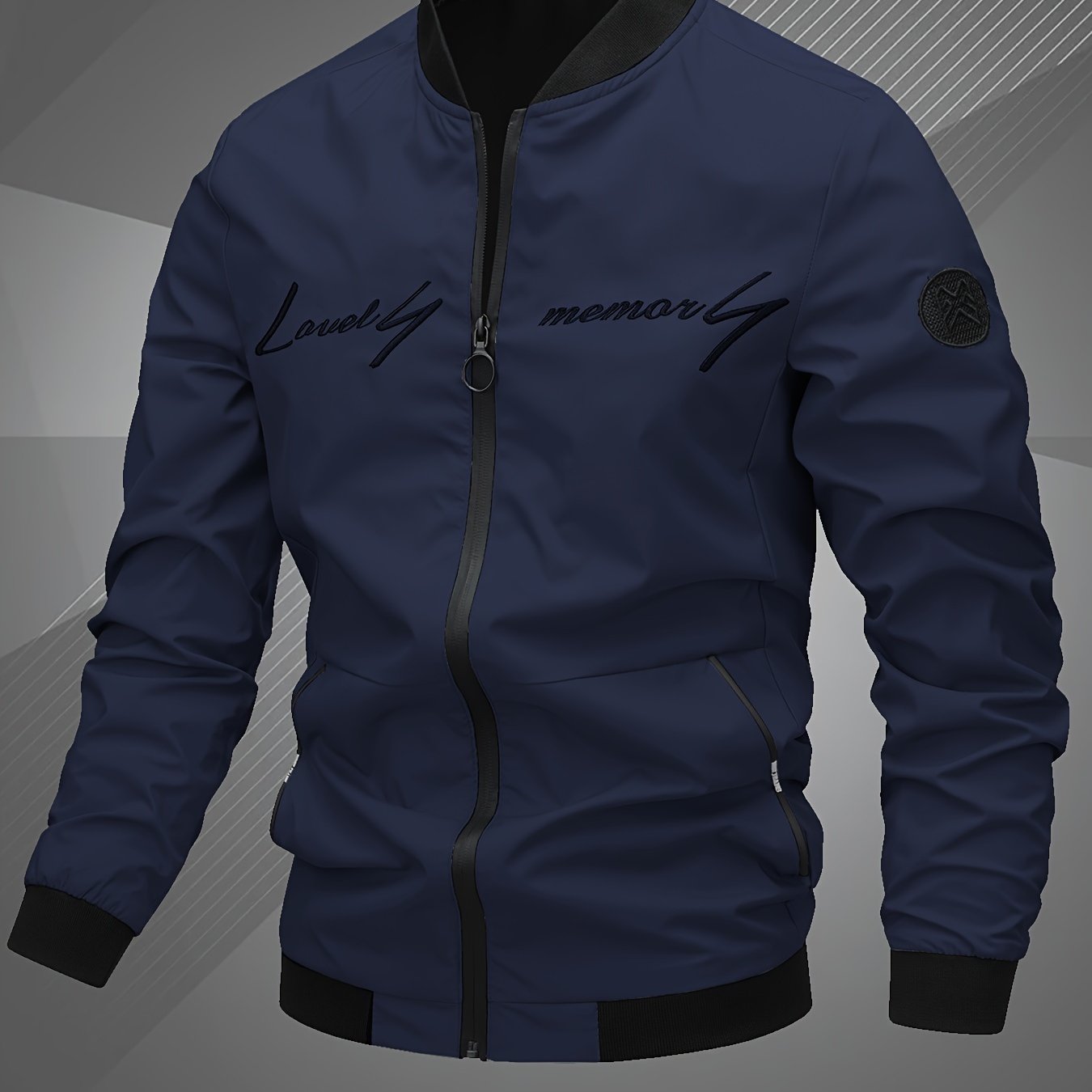 Men'S Letter Embroidered Casual Bomber Jacket